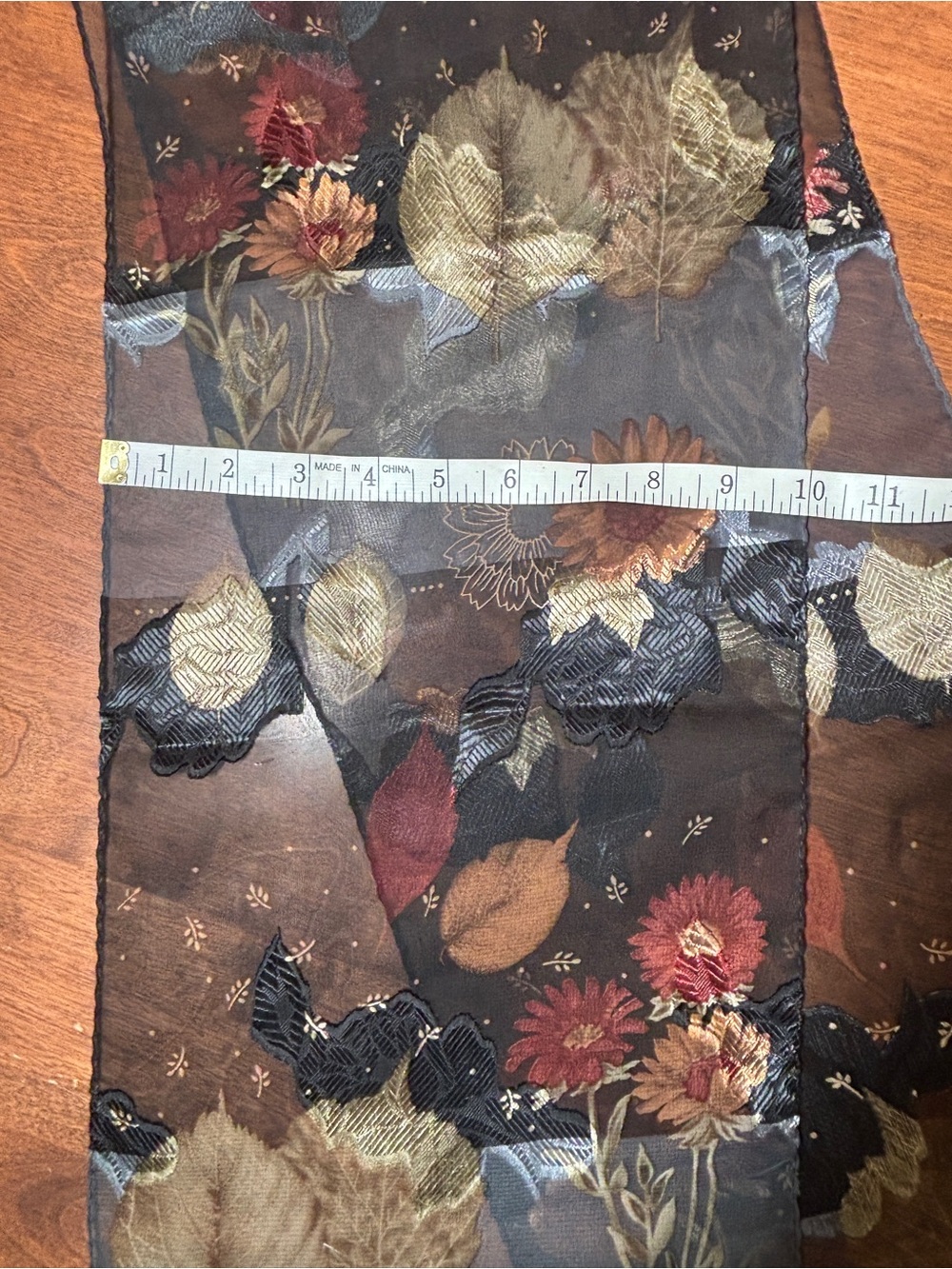 Liz Claiborne Sheer Floral Scarf in Black, Gold & Rust - Picture 5 of 7